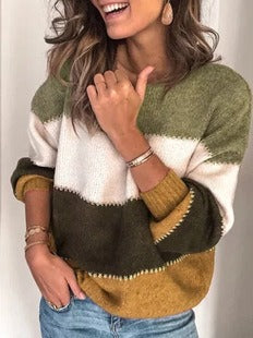 Women's Striped Pullover Sweater Cozy Long Sleeve - VibreMode
