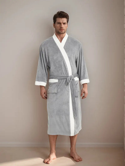 Men's Lightweight Spa Bathrobe Kimono Soft Cotton Beige