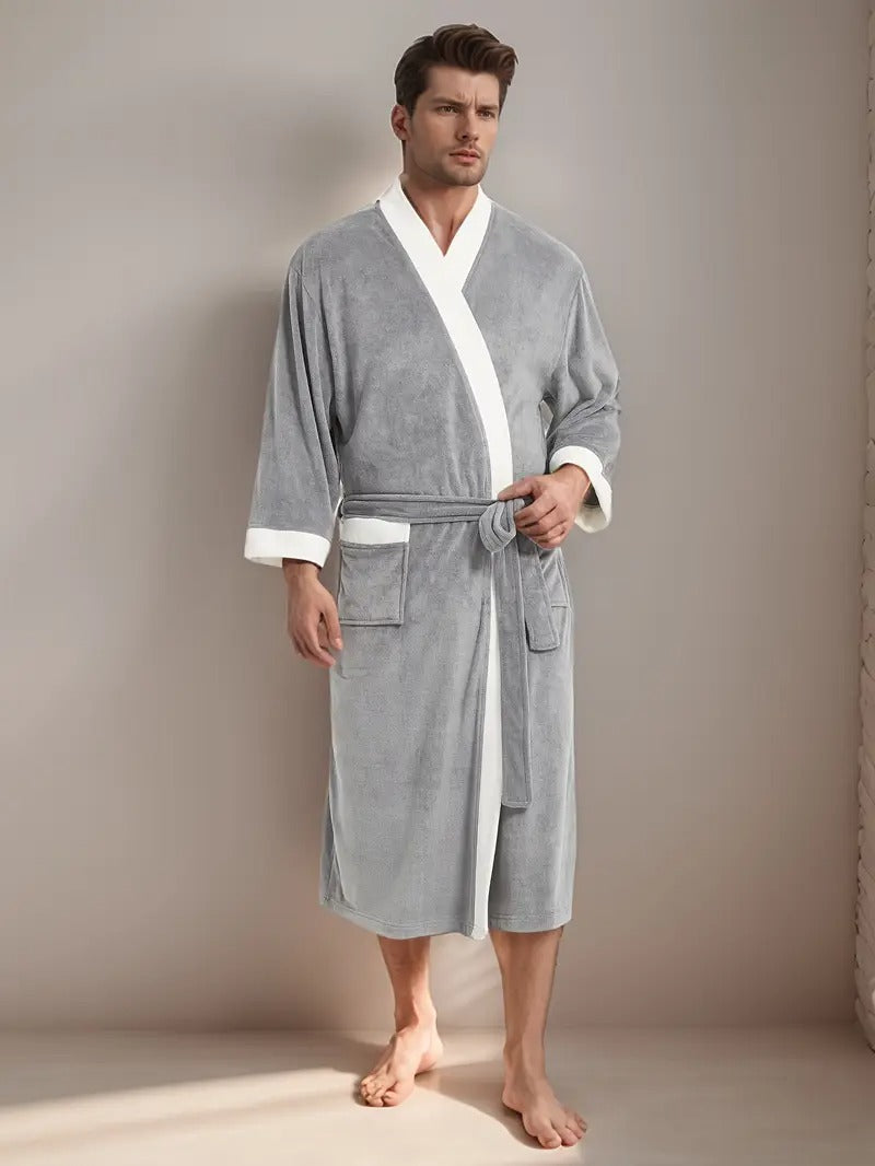Men's Lightweight Spa Bathrobe Kimono Soft Cotton Beige