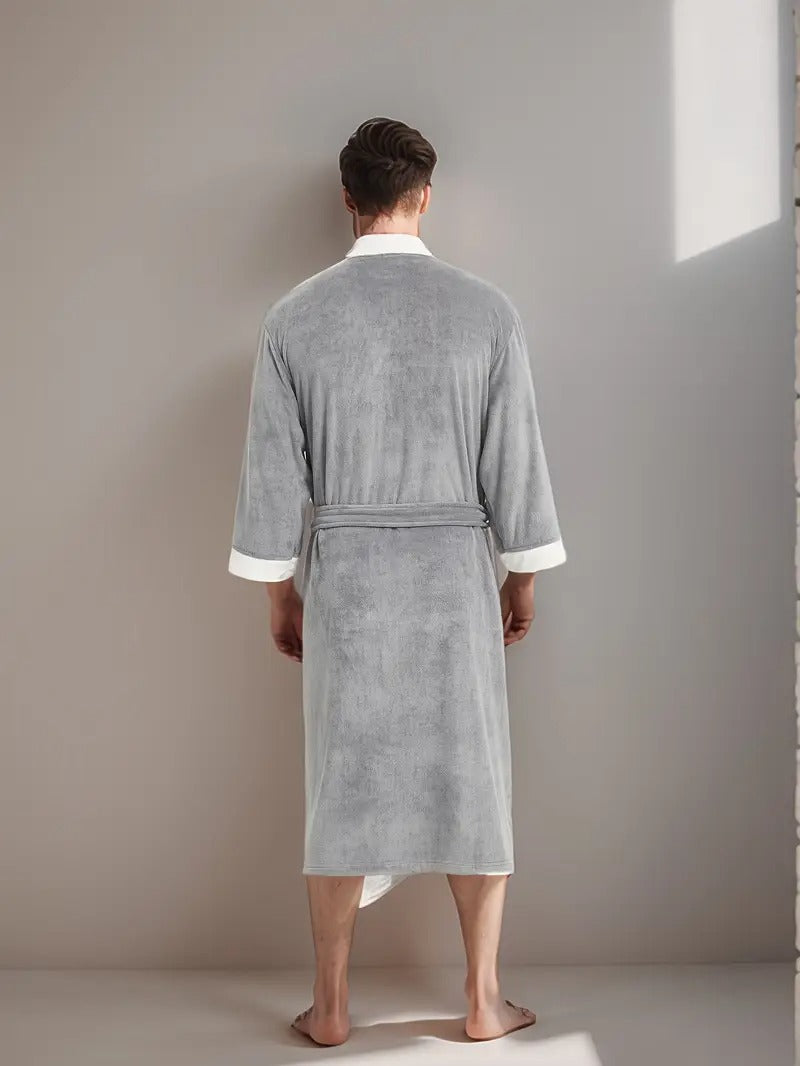 Men's Lightweight Spa Bathrobe Kimono Soft Cotton Beige