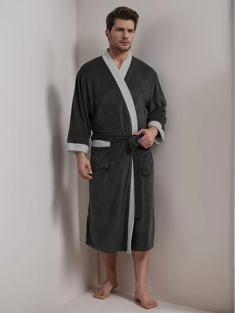 Men's Lightweight Spa Bathrobe Kimono Soft Cotton Beige