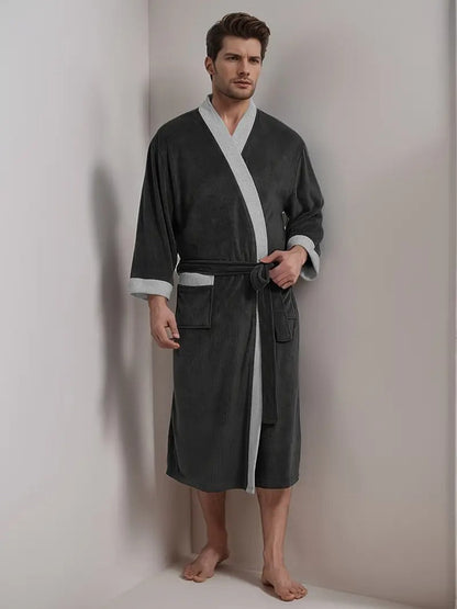 Men's Lightweight Spa Bathrobe Kimono Soft Cotton Beige
