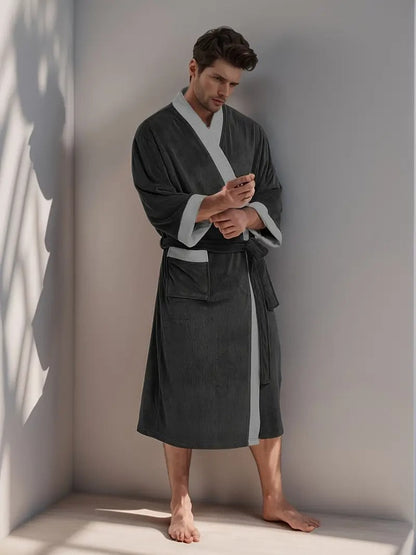 Men's Lightweight Spa Bathrobe Kimono Soft Cotton Beige