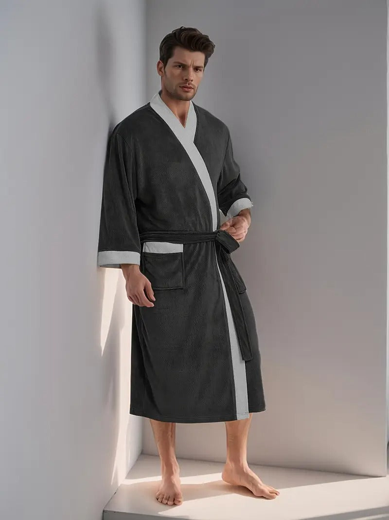 Men's Lightweight Spa Bathrobe Kimono Soft Cotton Beige