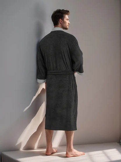 Men's Lightweight Spa Bathrobe Kimono Soft Cotton Beige