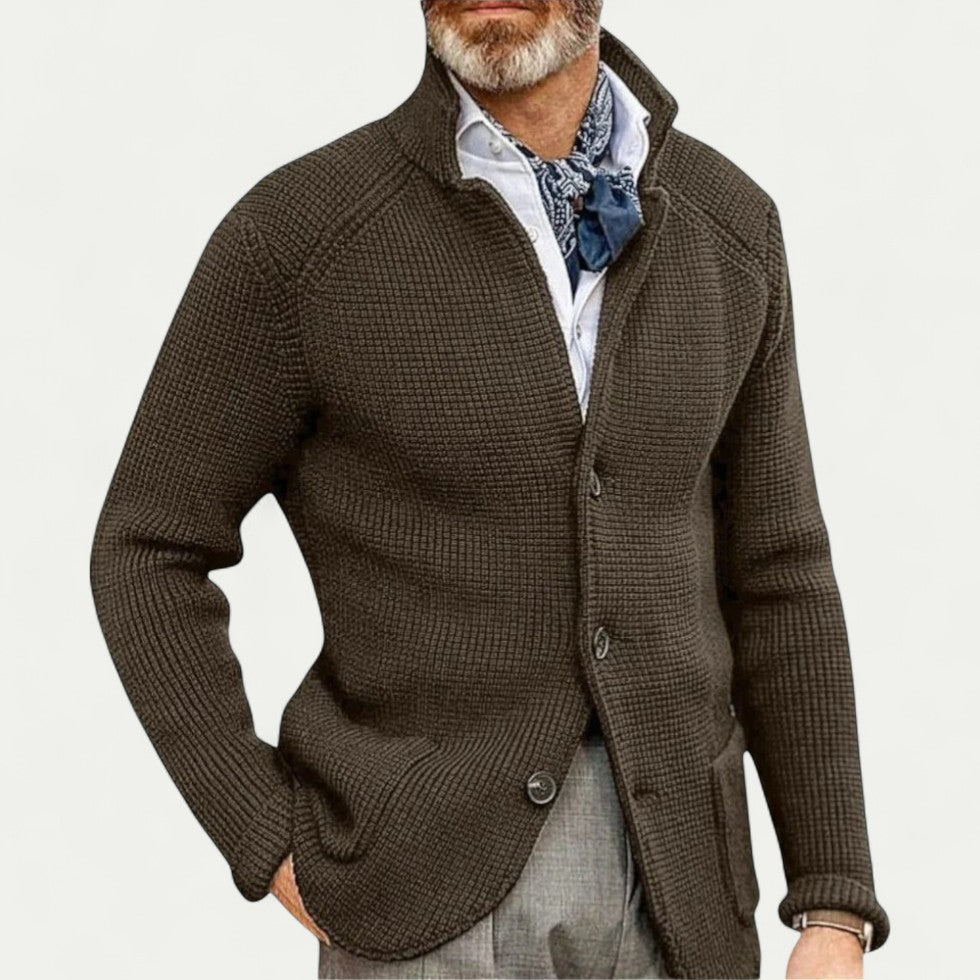 Men's Textured Knit Cardigan Sweater Button Front - VibreMode