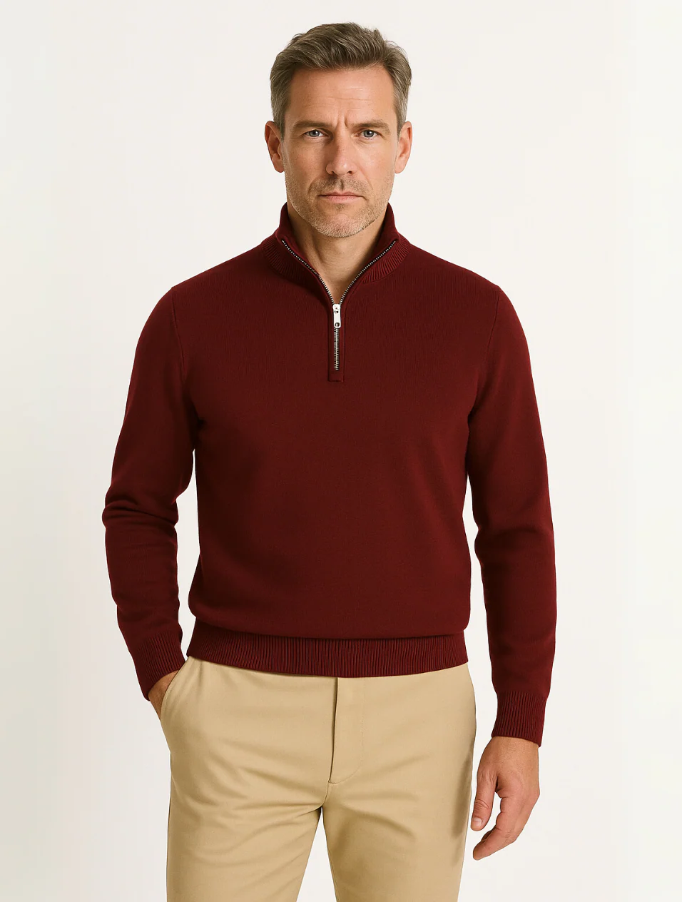 Men's Half-Zip Sweater Navy Blue Wool
