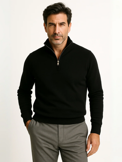 Men's Half-Zip Sweater Navy Blue Wool