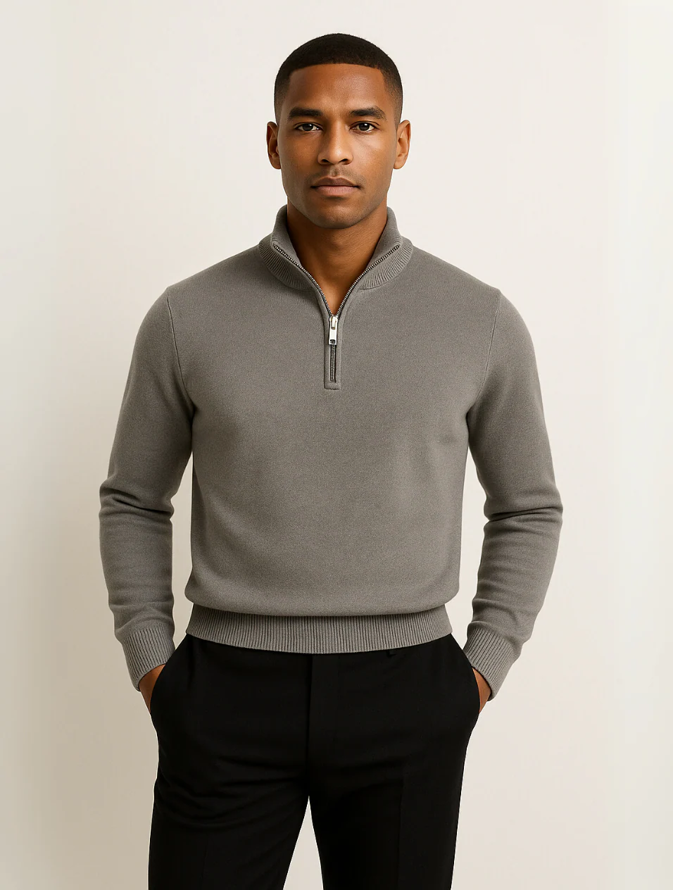 Men's Half-Zip Sweater Navy Blue Wool