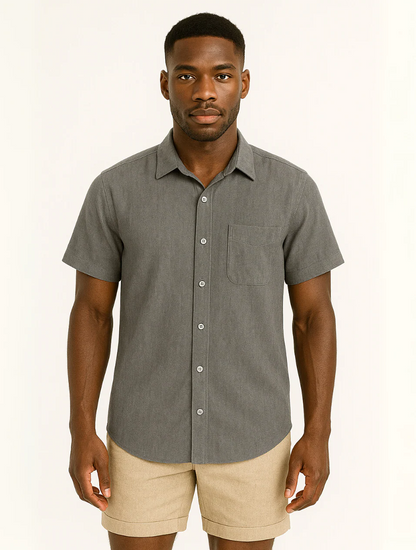 Men's Linen Short-Sleeve White Shirt