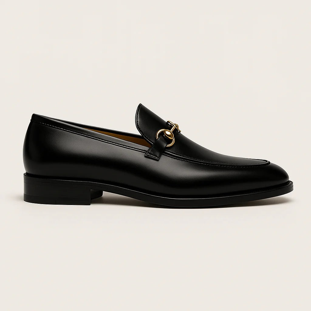 Men's Black Leather Horsebit Loafers