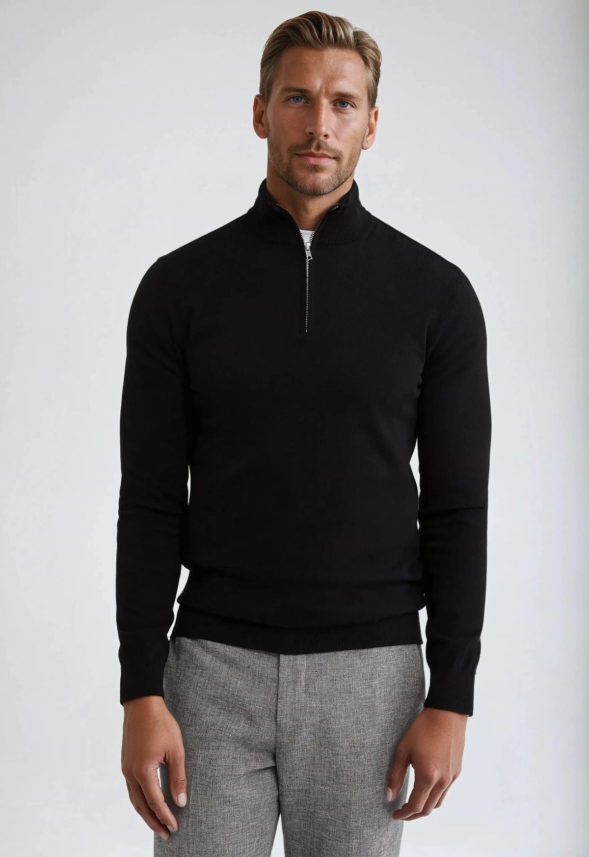 Men's Quarter Zip Sweater Wool Blend