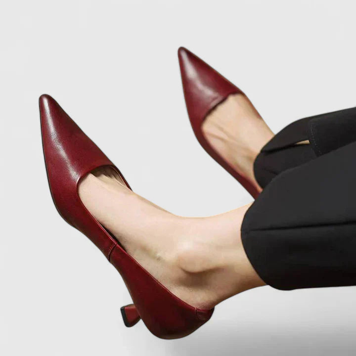 Vera | Ladies Low Heel Red Slingback Pumps - VibreMode