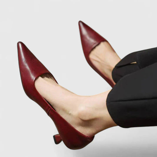 Vera | Ladies Low Heel Red Slingback Pumps - VibreMode