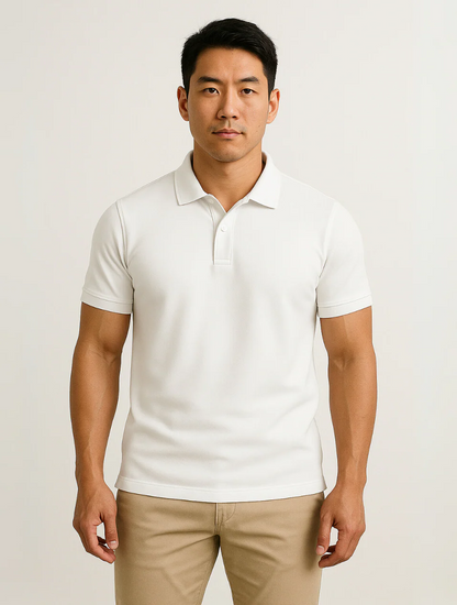Men's White Polo Shirt Cotton Classic Fit