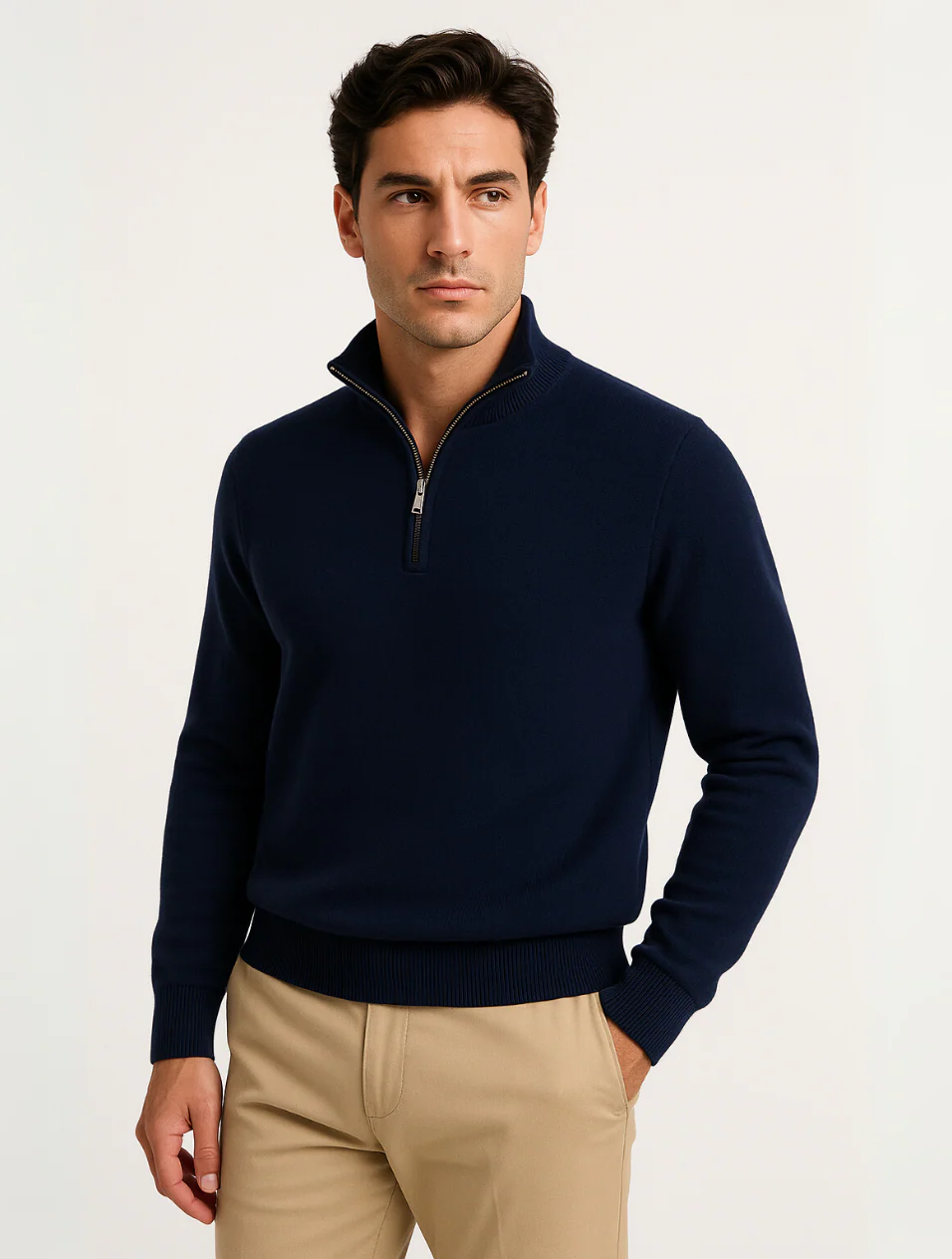 Men's Half-Zip Sweater Navy Blue Wool
