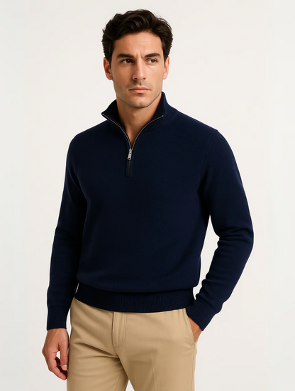 Men's Half-Zip Sweater Navy Blue Wool