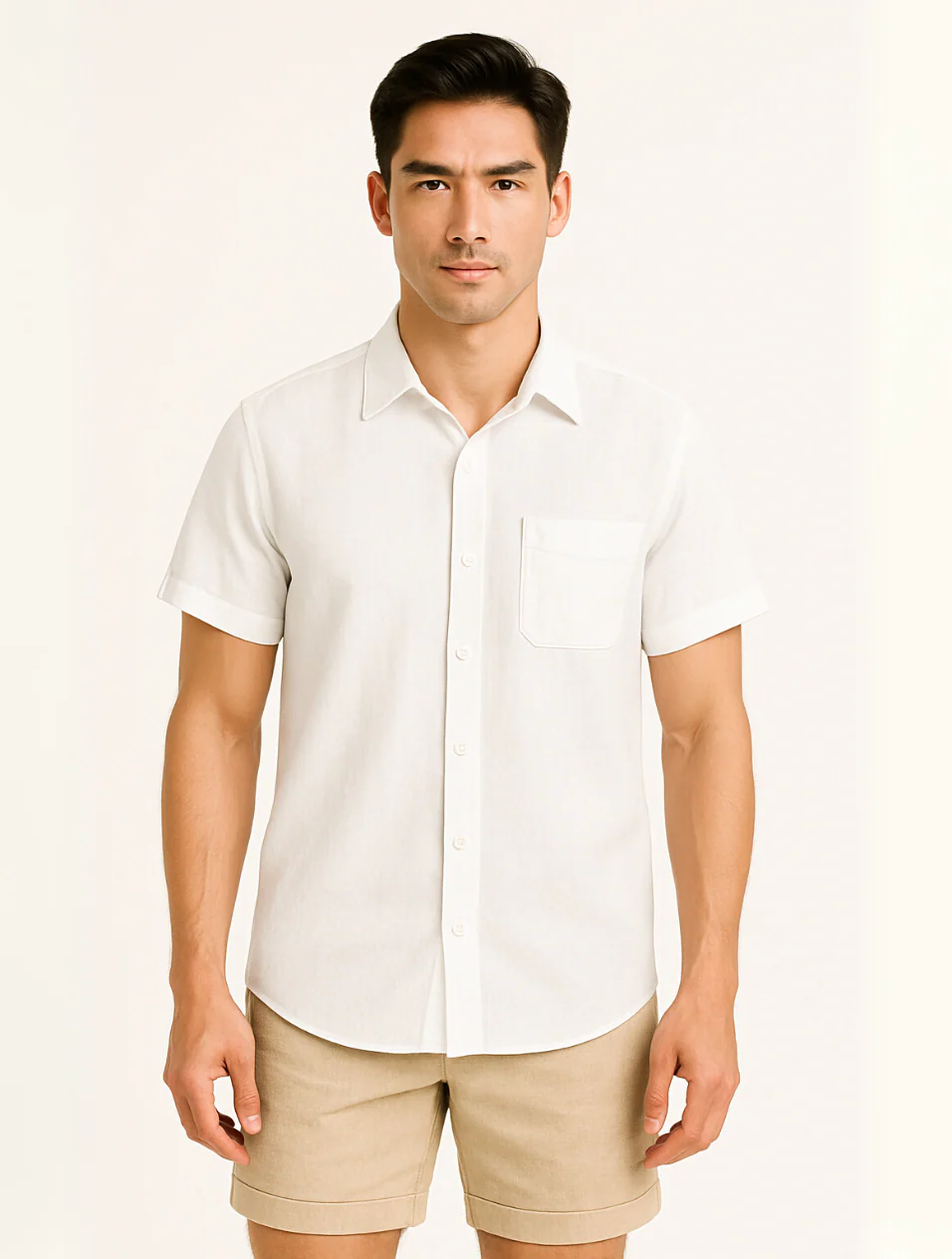 Men's Linen Short-Sleeve White Shirt