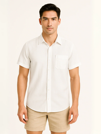 Men's Linen Short-Sleeve White Shirt