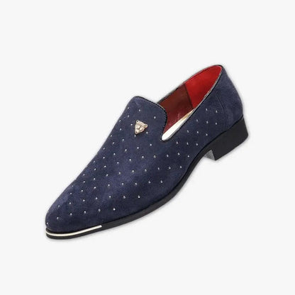 Men's Navy Suede Loafers Studded Detail - VibreMode
