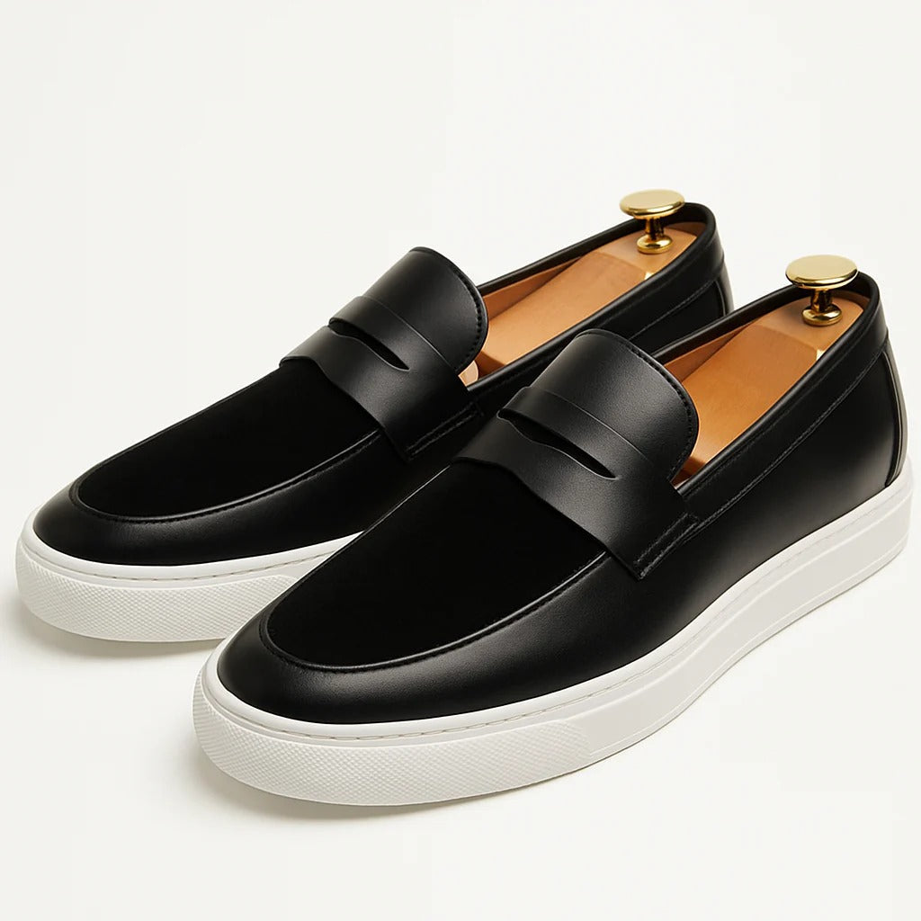 Men's Moccasin Loafers Leather White Sole