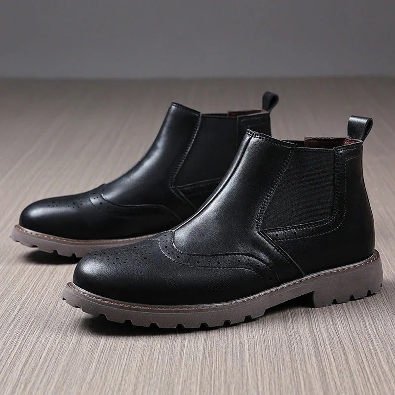 Men's Leather Chelsea Boots Brown Brogue Ankle Boots