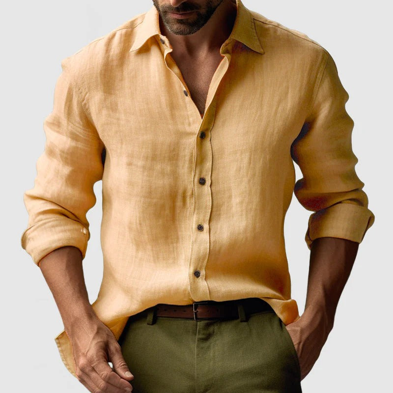 Men's Linen Long Sleeve Shirt Vintage Style