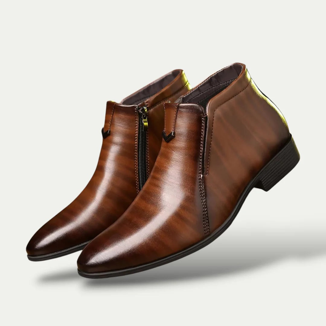Men's Leather Ankle Boots Vintage Style Brown Dress Shoes - VibreMode