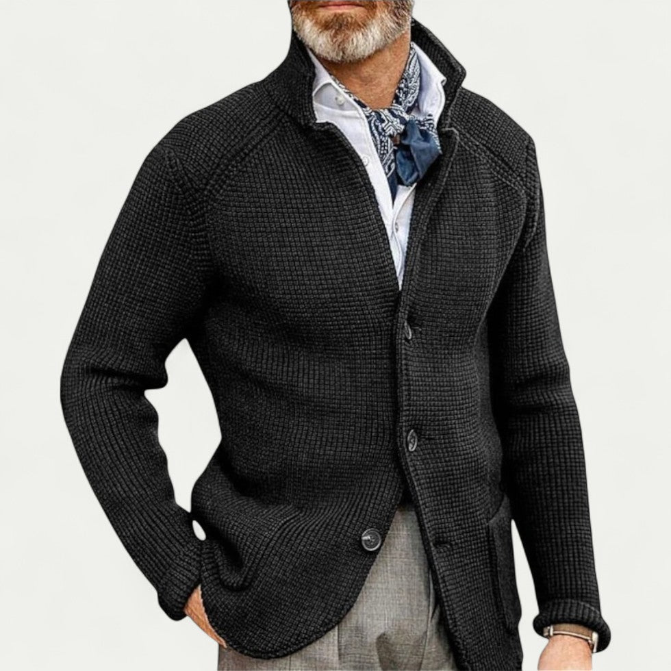 Men's Textured Knit Cardigan Sweater Button Front