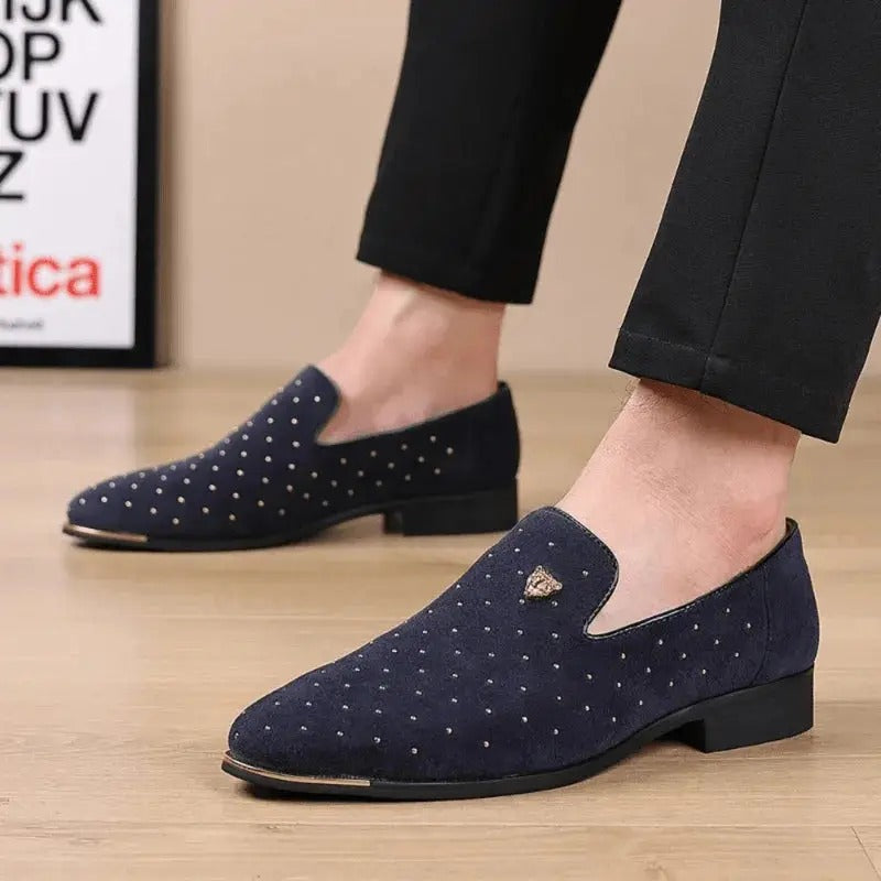 Men's Navy Suede Loafers Studded Detail