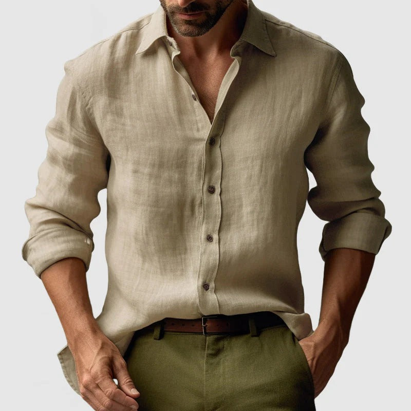 Men's Linen Long Sleeve Shirt Vintage Style