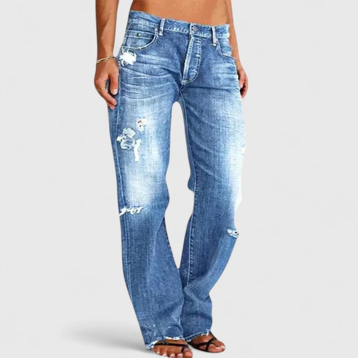 Fashionable Women's Ripped Straight Leg Jeans - VibreMode