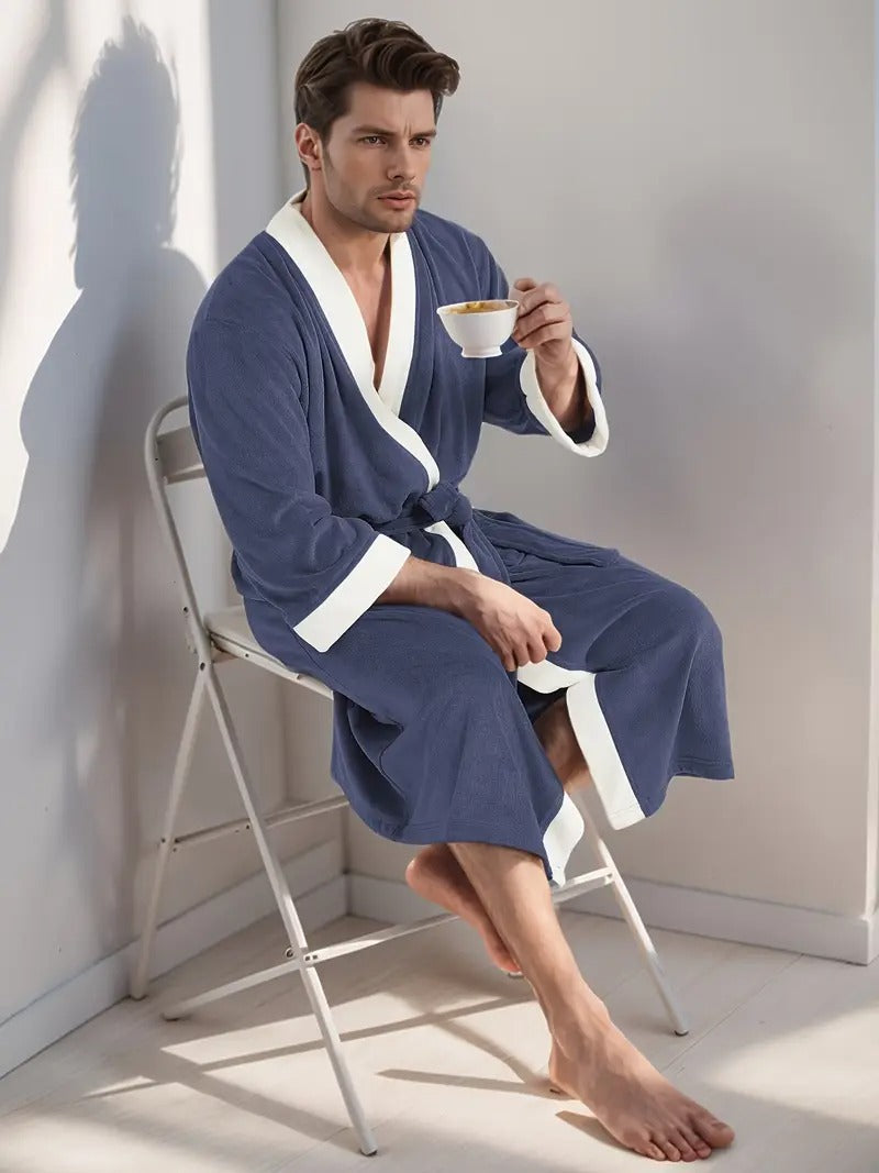 Men's Lightweight Spa Bathrobe Kimono Soft Cotton Beige