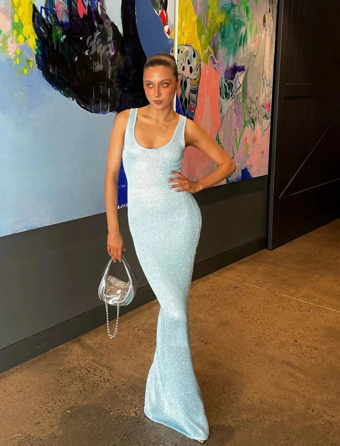 Irina Women's Sleeveless Maxi Dress Icy Blue - VibreMode
