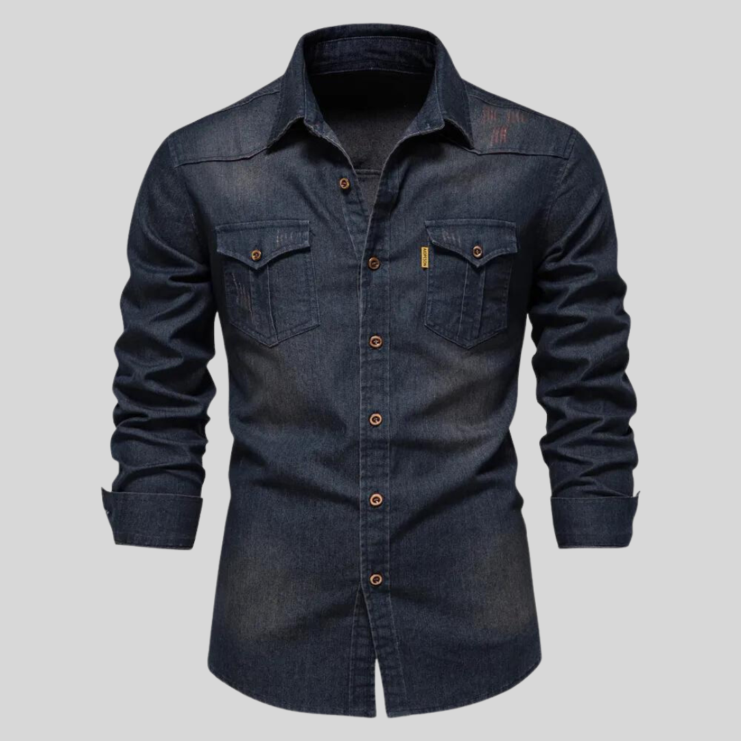 Men's Long Sleeve Denim Shirt - VibreMode