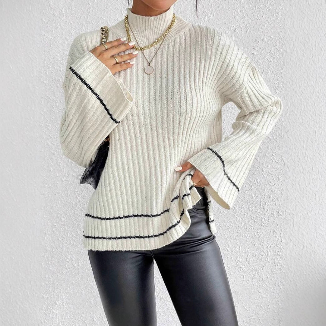 Women's Ribbed Knit Turtleneck Sweater - VibreMode