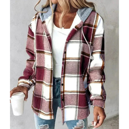 Warm Checked Hooded Women's Winter Coat