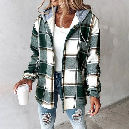 Warm Checked Hooded Women's Winter Coat
