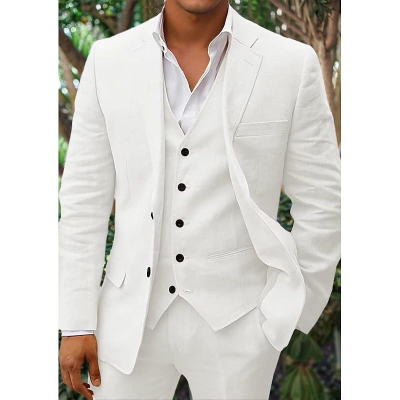 Men's Linen Blazer Set Trousers Waistcoat