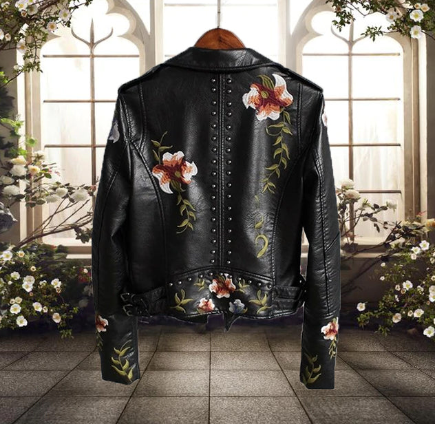 Women's Floral Print Motorcycle Jacket