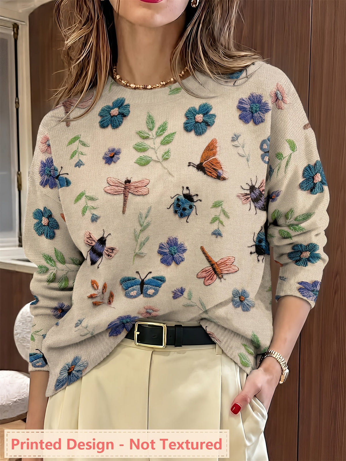 Women's Long Sleeve Printed Sweater - VibreMode