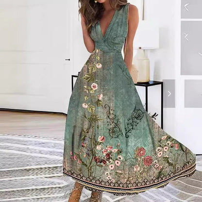 Women's Floral Maxi Dress Sleeveless A-Line - VibreMode