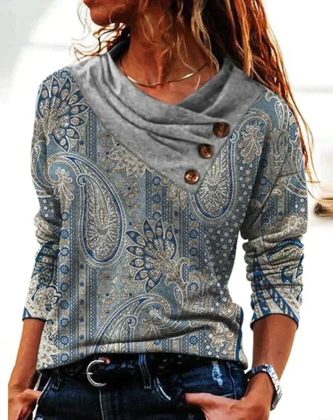 Image of Jade | Women's Long Sleeve Cowl Neck Printed Blouse