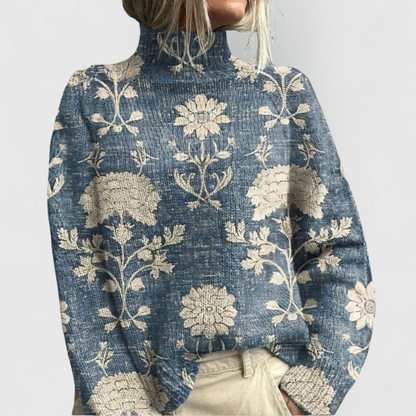 Women's Printed Turtleneck Jade Sweater - VibreMode