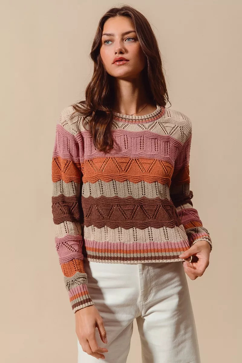 Women's Striped Long Sleeve Sweater - VibreMode
