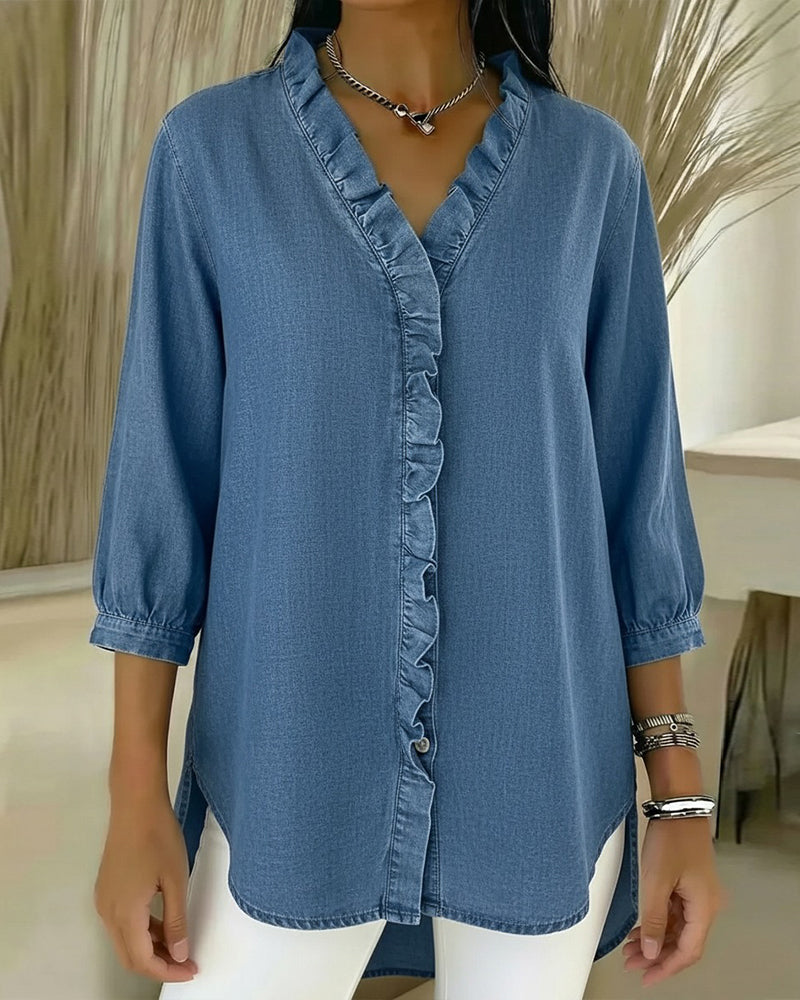 Image of Jane | Women's Ruffle Button-Down Blouse