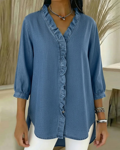Image of Jane | Women's Ruffle Button-Down Blouse