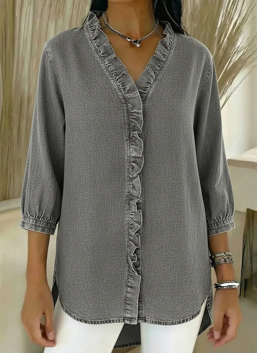 Image of Jane | Women's Ruffle Button-Down Blouse