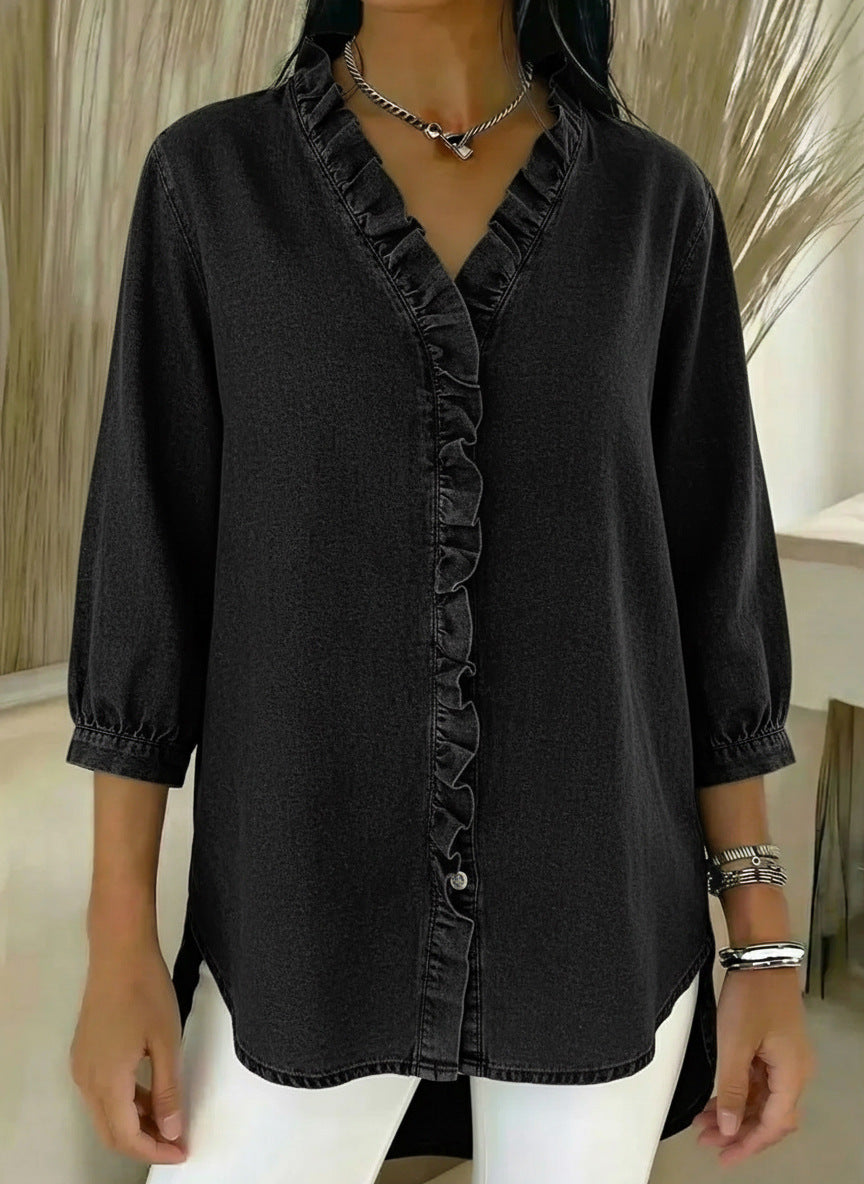 Image of Jane | Women's Ruffle Button-Down Blouse