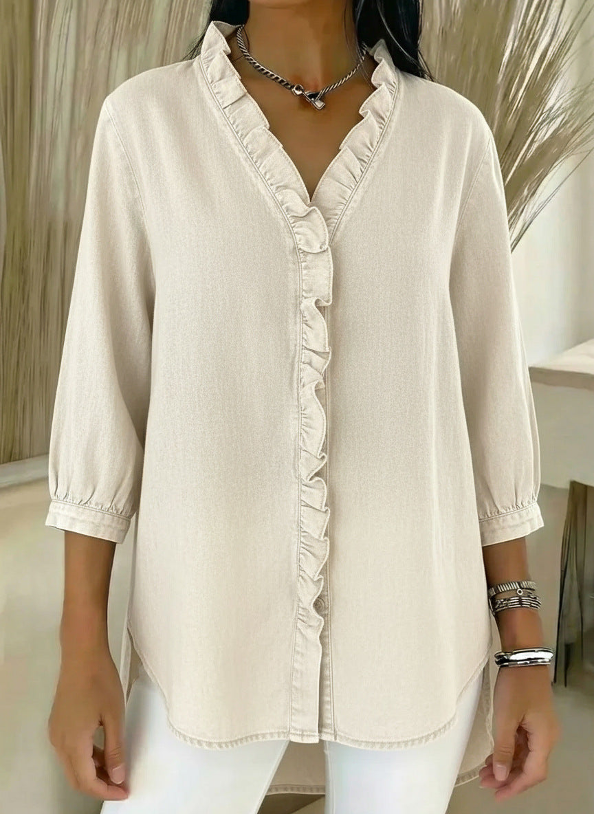Image of Jane | Women's Ruffle Button-Down Blouse